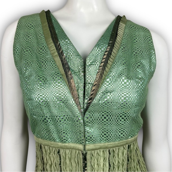 VIRTUES Vintage Empire Waist Metallic Fairy Grunge Circle Skirt Midi Dress Boho - Picture 4 of 15